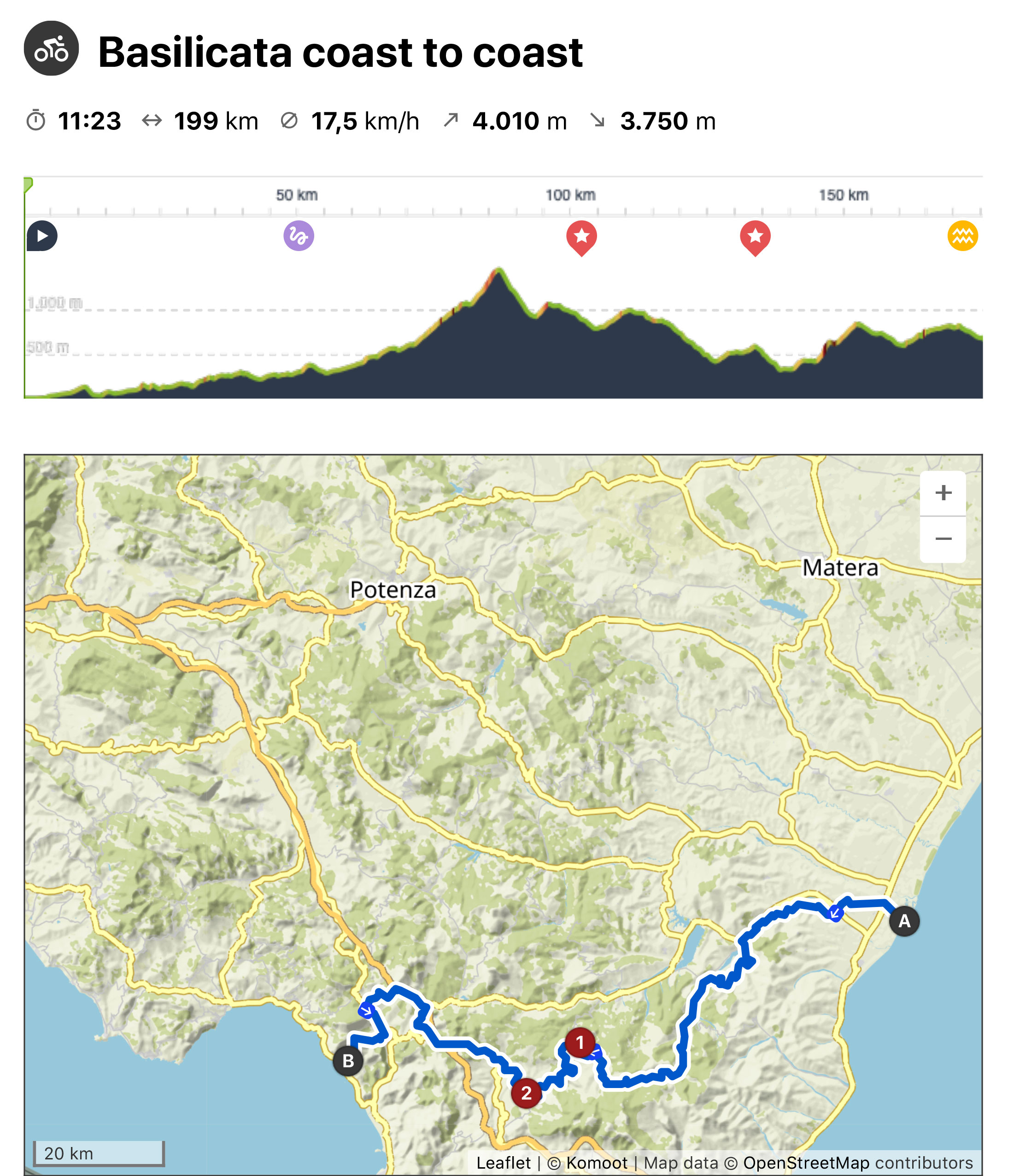 Basilicata Coast To Coast Cycling Tour Map